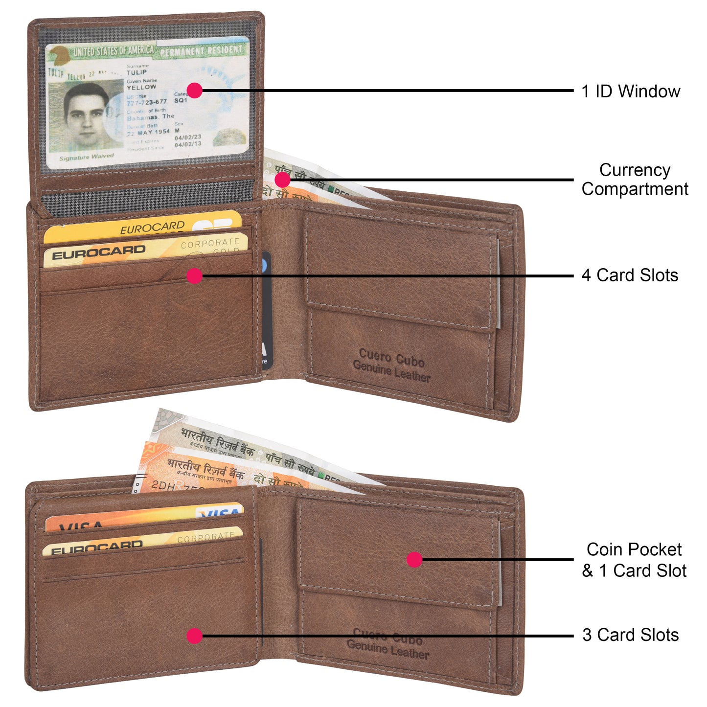 Cuero Cubo Men Brown Genuine Leather Wallet
