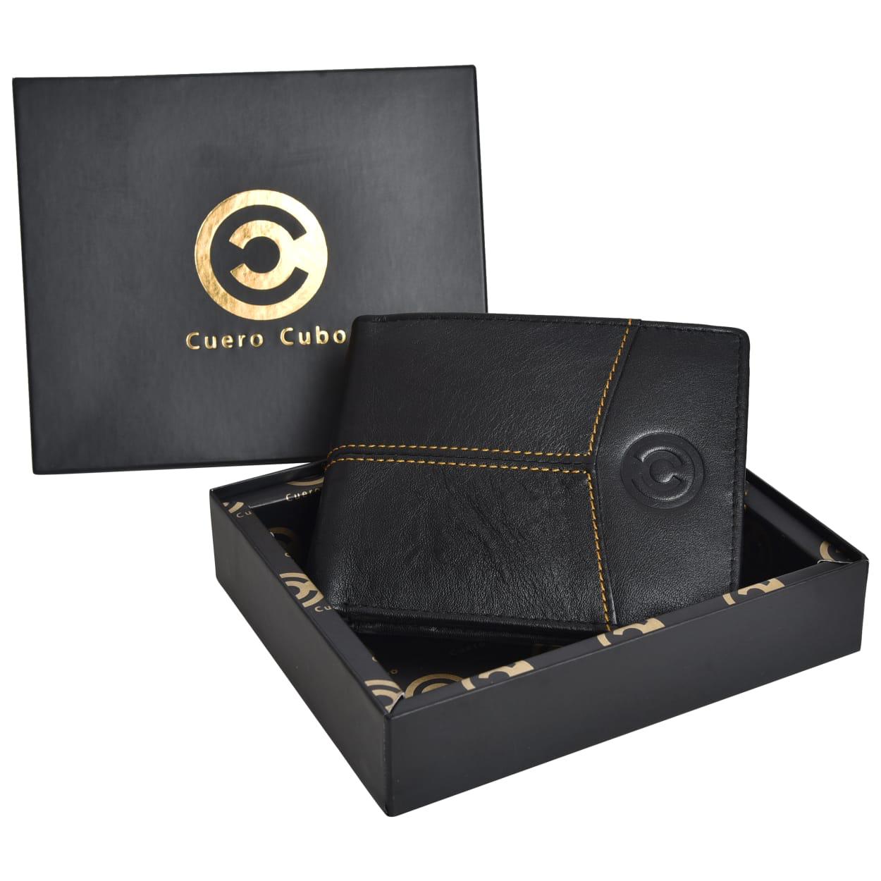 Cuero Cubo Men Black Leather Wallet