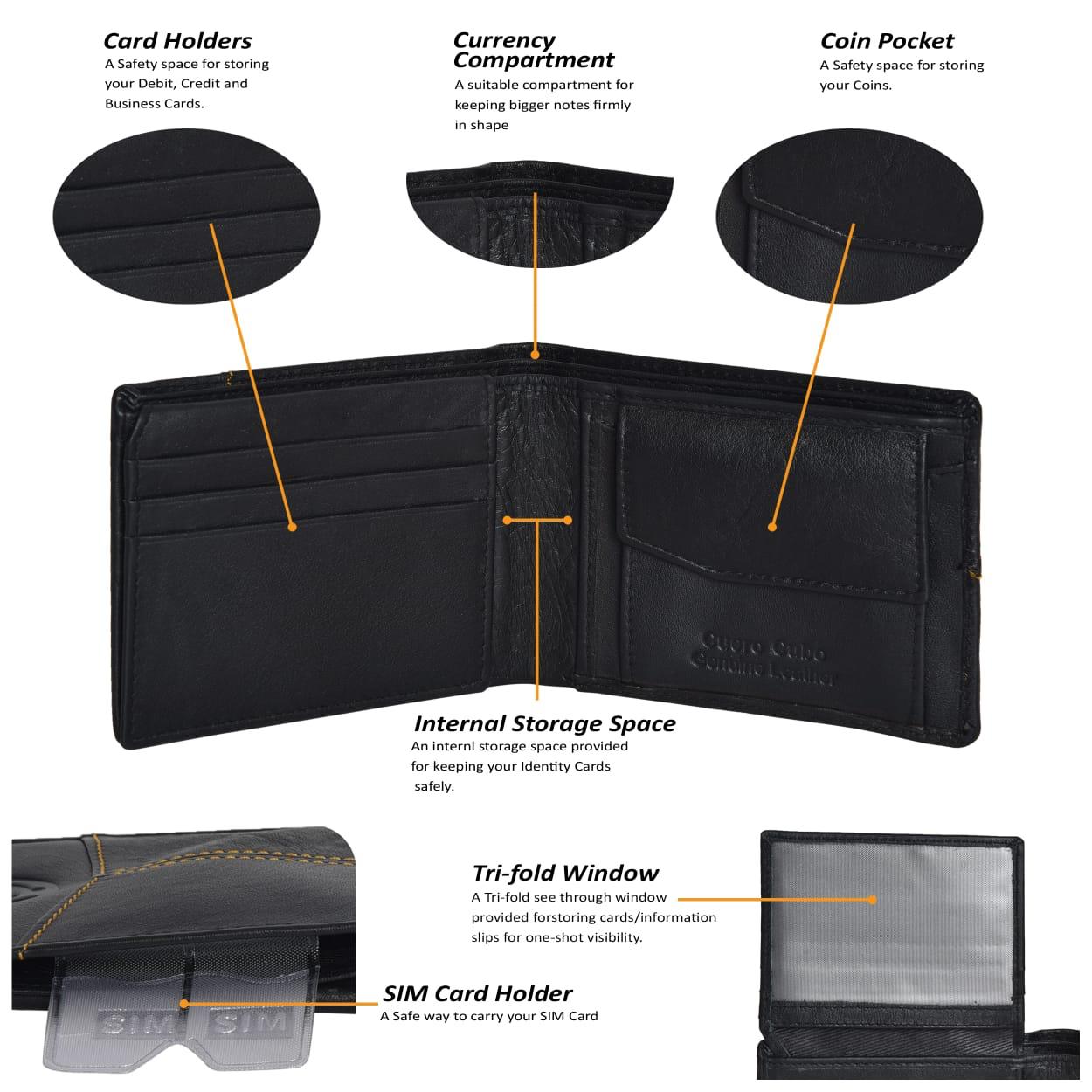 Cuero Cubo Men Black Leather Wallet