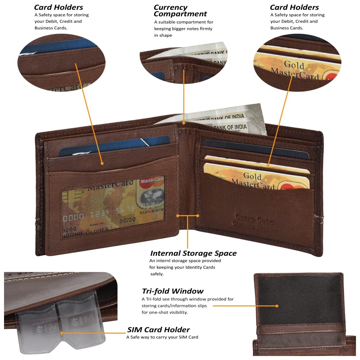 Cuero Cubo Men Tan (Dark Brown) Genuine Leather Wallet