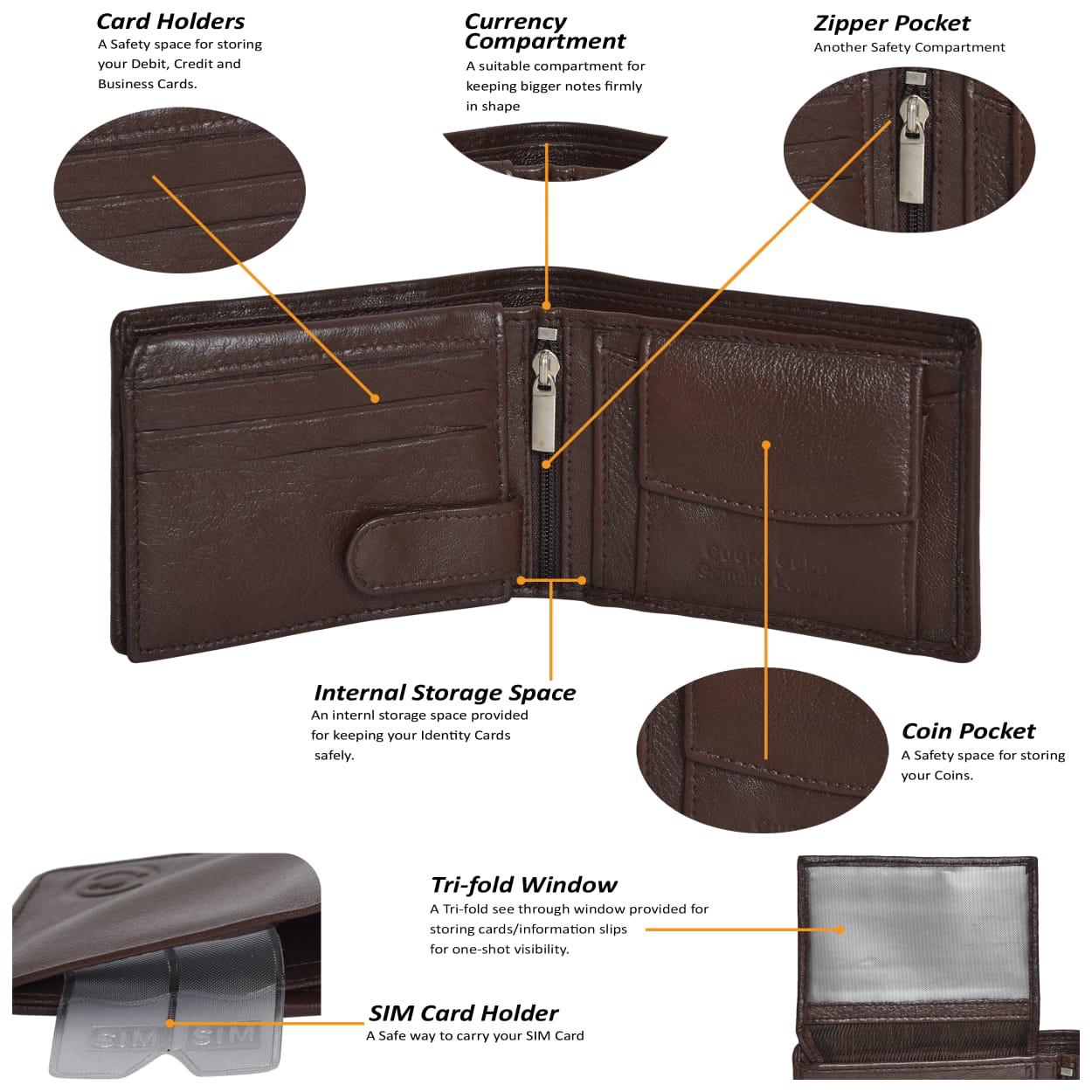 Cuero Cubo Men Trendy Brown Genuine Leather Wallet