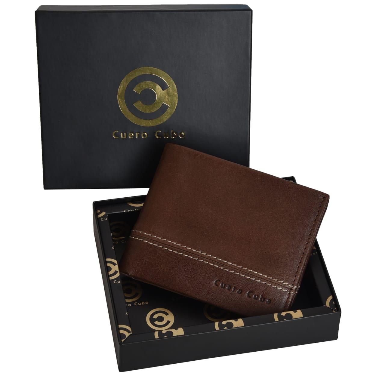 Cuero Cubo Men Tan (Dark Brown) Genuine Leather Wallet