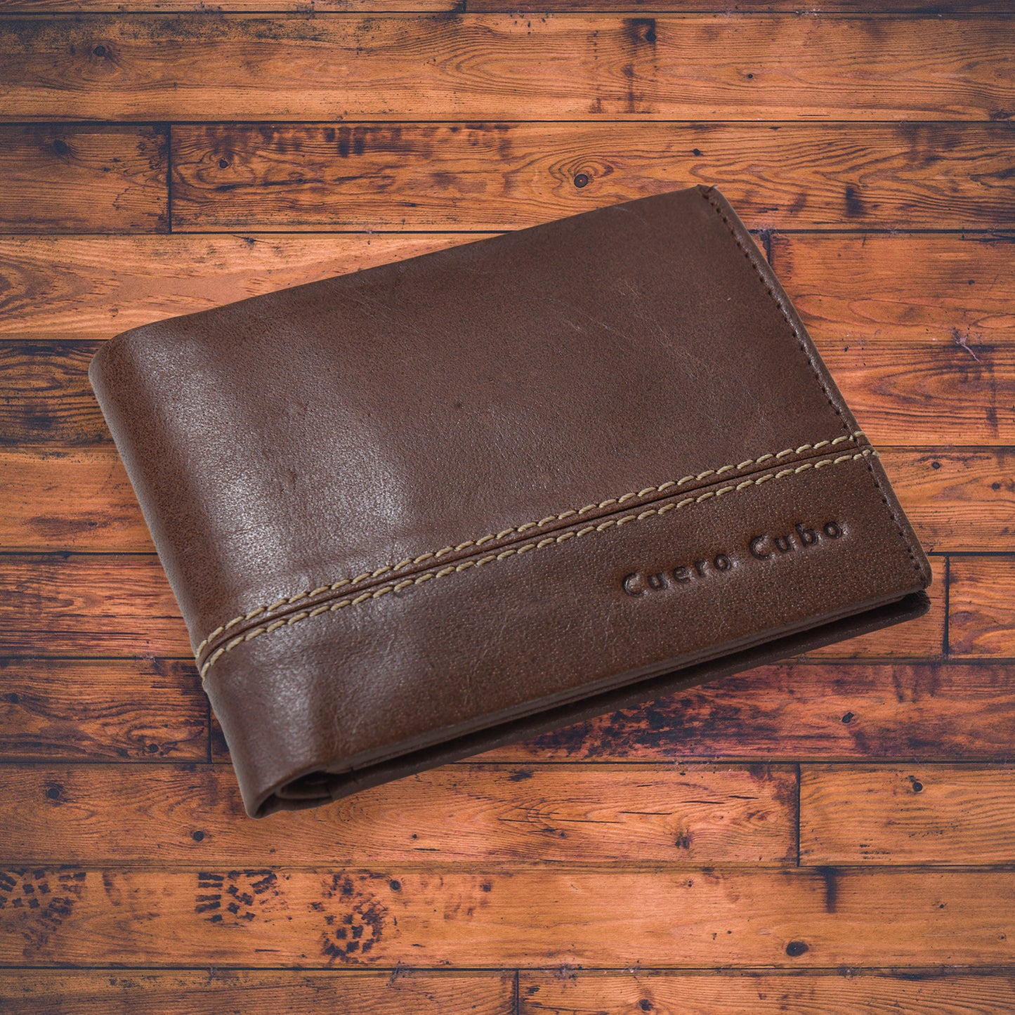 Cuero Cubo Men Tan (Dark Brown) Genuine Leather Wallet