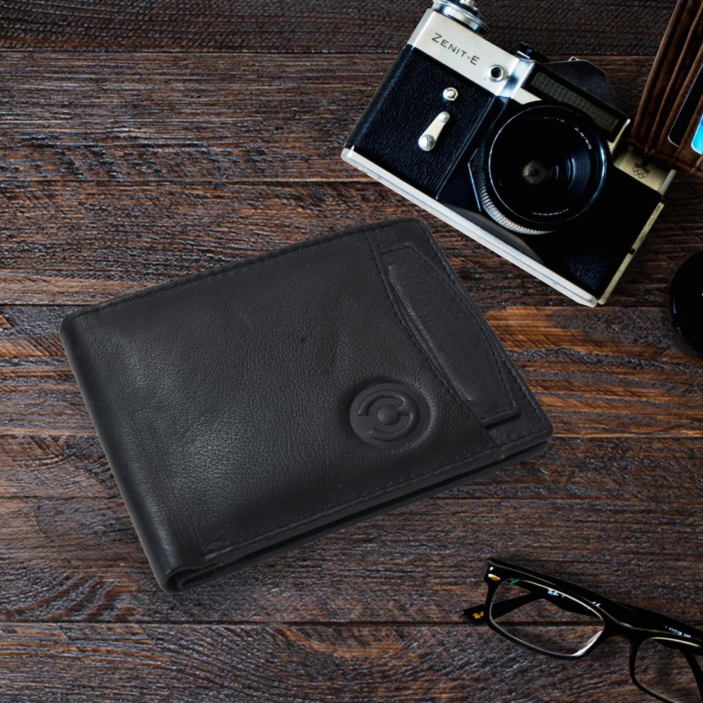 Cuero Cubo Men Black Genuine Leather Wallet