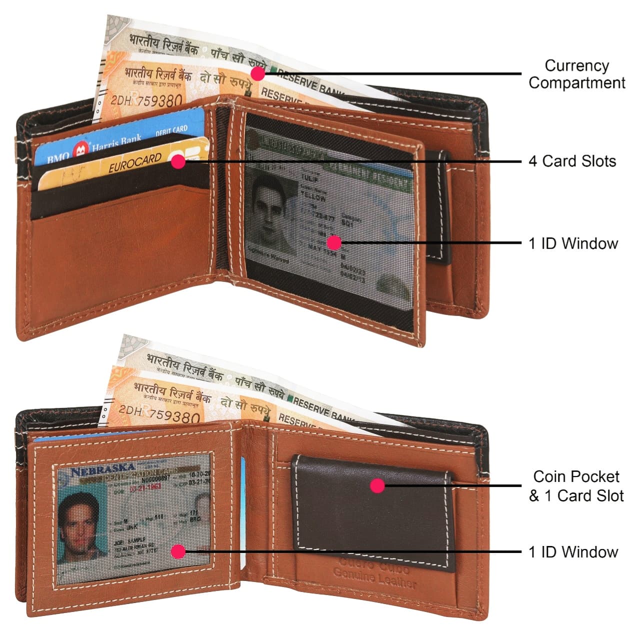 Cuero Cubo Men Formal, Casual,Trendy Brown Genuine Leather Wallet