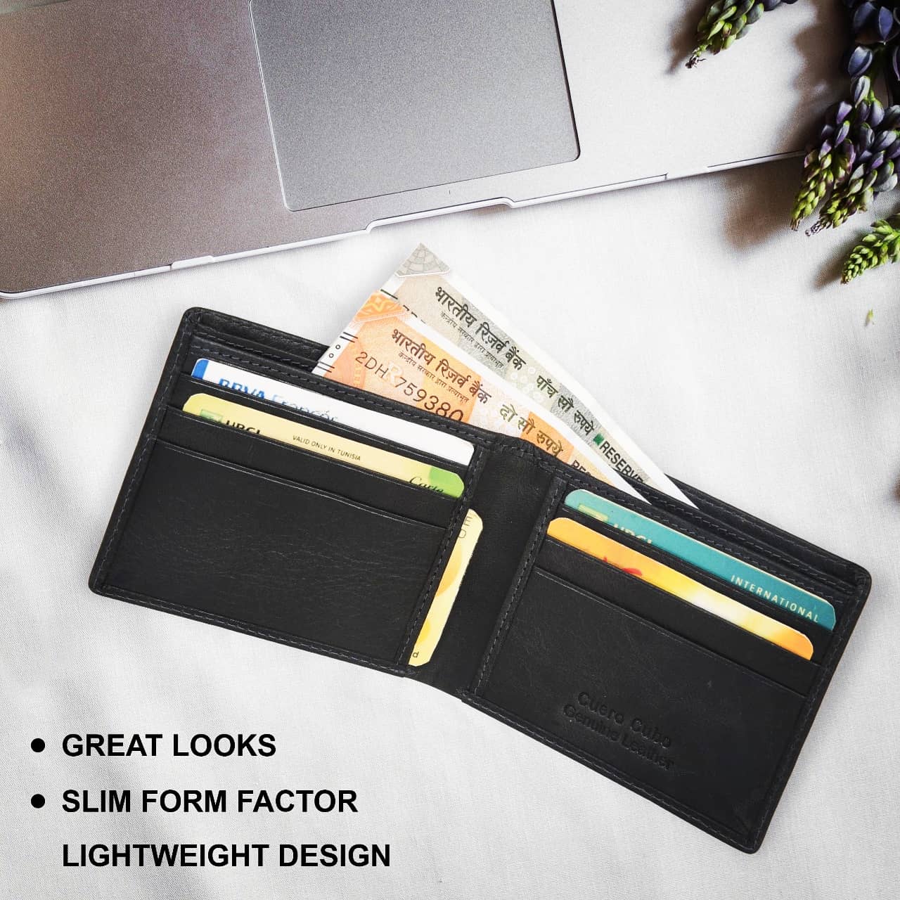 Cuero Cubo Men Formal,Casual,Evening/Party Black Genuine Leather Wallet