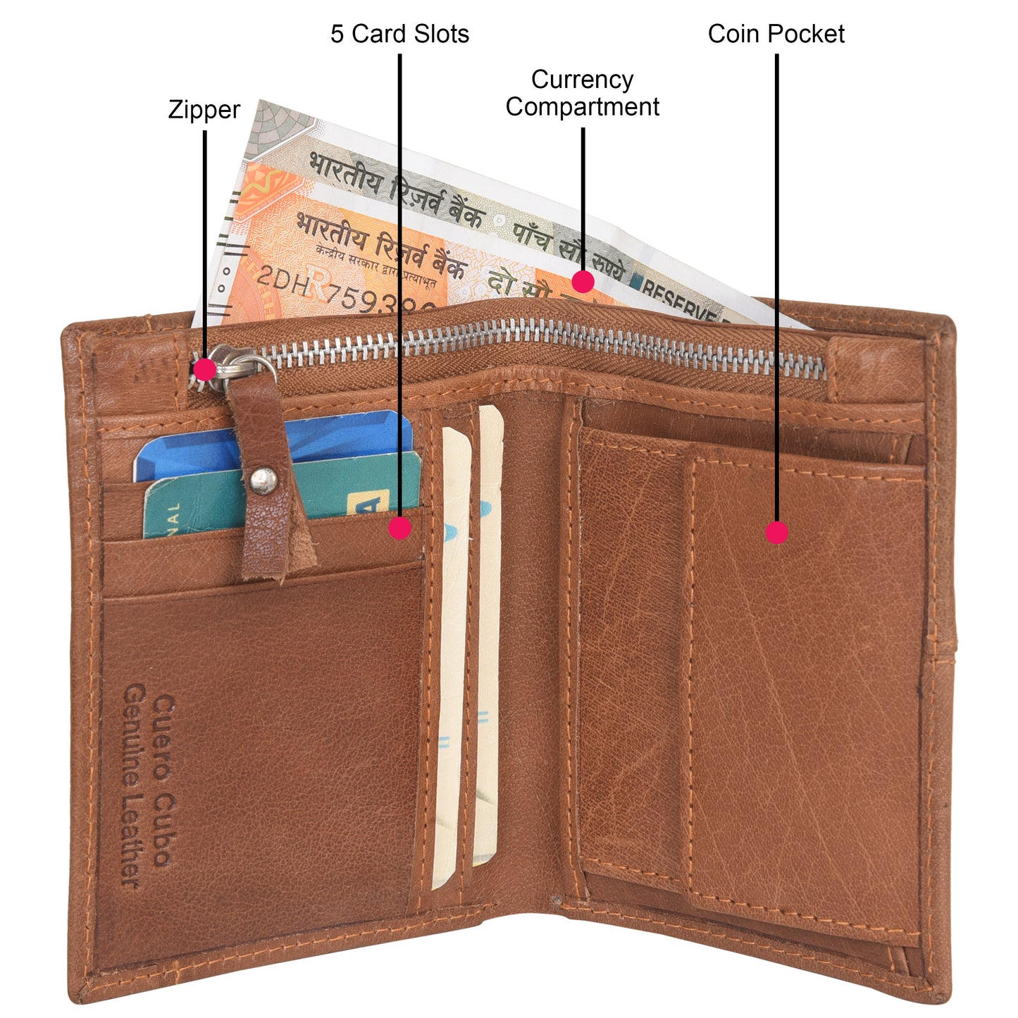 Cuero Cubo Men Formal, Casual, Brown Genuine Leather Wallet
