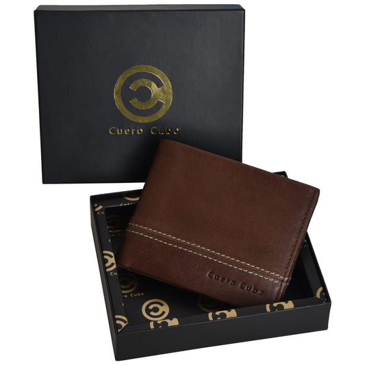 Cuero Cubo Men Tan (Dark Brown) Genuine Leather Wallet