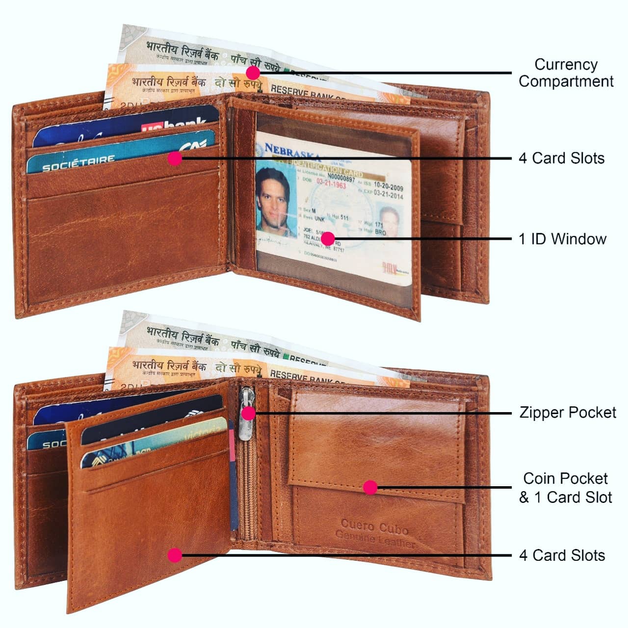 Cuero Cubo Men Formal, Casual, Ethnic, Brown Genuine Leather Wallet