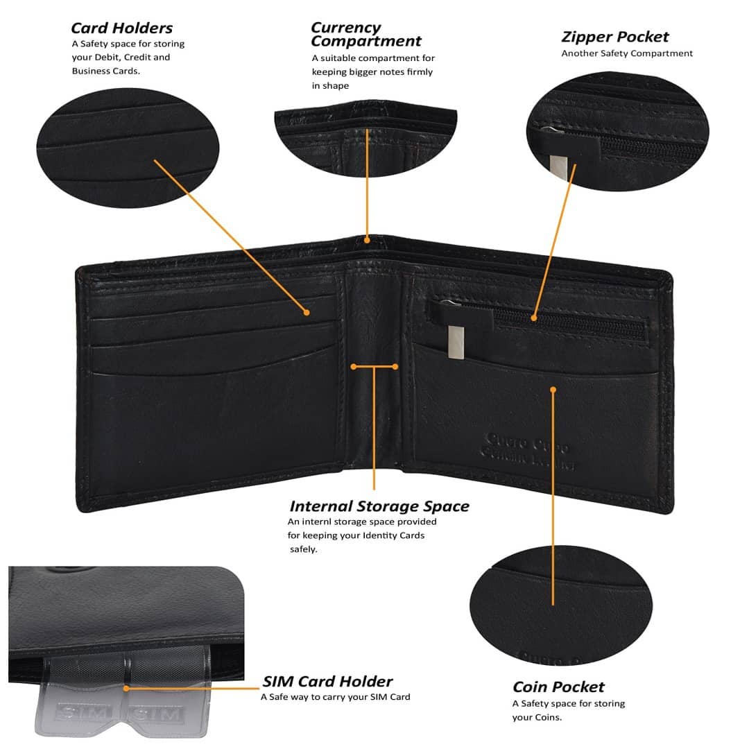 Cuero Cubo Men Black Genuine Leather Wallet